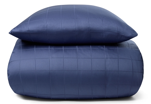 Se Sengetøj til dobbeltdyne 200x200 cm - Blødt, jacquardvævet bomuldssatin - Check blå - By Night sengesæt hos Dynezonen.dk